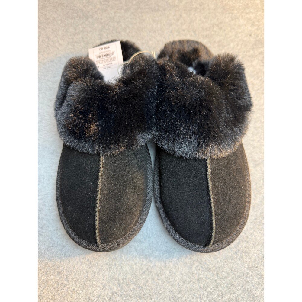 Auden Black Suede Leather Faux Fur Slippers Women's Size 8 NWT